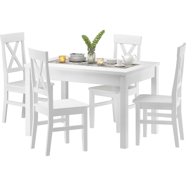 Repräsentative Essgruppe mit Tisch und 4 Stühle Kiefer Massivholz waschweiß 90.70-51 B W-Set 23 – Bild 2