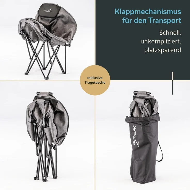 Skandika Campingstuhl Moonchair Kupari, Faltsessel, Gartenstuhl, Klappstuhl bis 150 kg, weich gepolstert, Tragetasche, Große Sitzfläche, bequem, Outdoor – Bild 4
