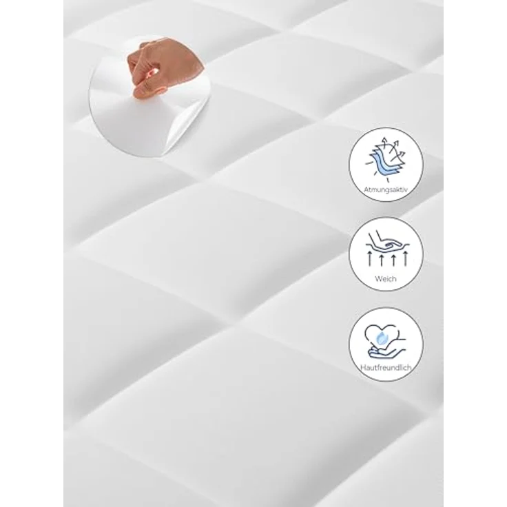 Elemuse, Topper H3/H4 Gel Memory-Schaum Matratzentopper, Waschbar Bezug, 7 cm hoch, Stützschaum, Atmungsaktiv, Druckverteilung, Topper für Boxspringbett – Bild 5