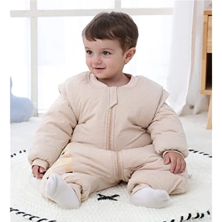 Chilsuessy Baby Winter Schlafsack mit Füßen und abnehmbar Langarm Pyjamas aus Bio Baumwolle kleine Kinder Schlafsack für Baby 1 bis 6 Jahre, Giraffe/2.5 Tog, S/Koerpergroesse 80-90cm – Bild 7