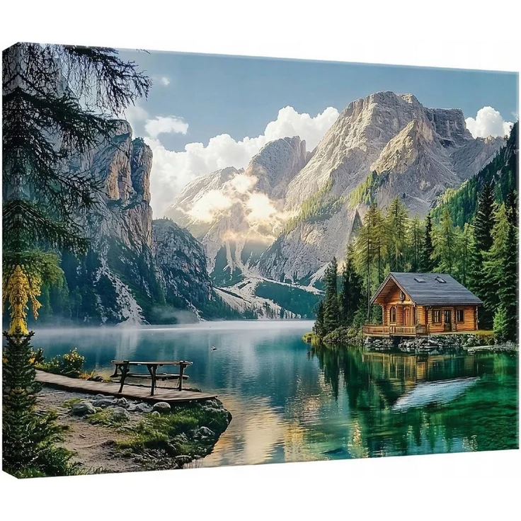 Wallarena Leinwandbild Berge Landschaft Grün See 60×40 cm, Berge, 60 x 40 x 2 cm – Bild 1