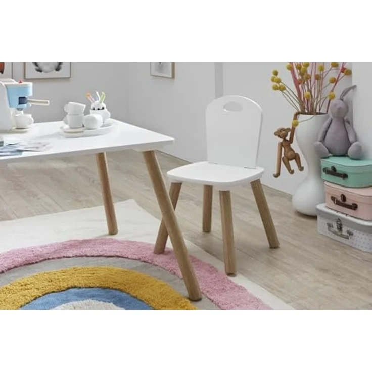 Kindermöbel 3er Set (B/H/T: 55x43x55 cm) in Weiß und Pinie Nachbildung – Bild 6