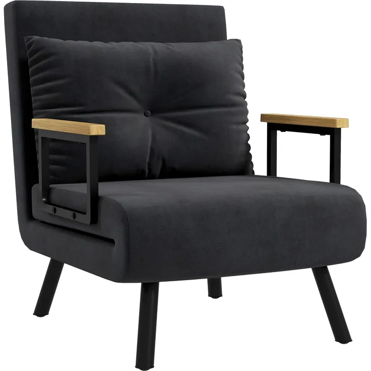 3-in-1-Sesselbett mit in 5 Positionen verstellbarer Rückenlehne und Kissen, 63.0×73.0×81.0cm, Schwarz, MELAYR
