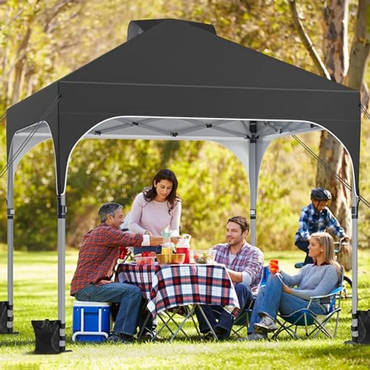YITAHOME 3X3Meter wasserdichte Pavillon Faltpavillon, Faltbarer Stabil Pop up Pavillon Outdoor Anti-UV Gartenpavillon Höhenverstellbarfür Alle Jahreszeiten Für Märkte Pool Festival, Schwarz – Bild 3