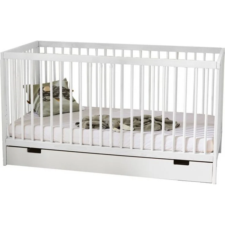 Kids Collective Kinderbett Babybett Gitterbett 60x120 und 70x140 cm höhenverstellbar, mit Schublade und Matratze weiß 70x140 cm von Geburt bis 6. Lebensjahr – Bild 4