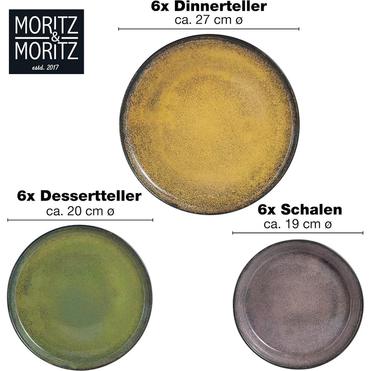 Moritz & Moritz VIDA Geschirrset 6 Personen Vintage 18-tlg. - Modernes Porzellan Geschirr Set - Kratz-, Mikrowellen- & Spülmaschinenfest, Essgeschirr, Tafelservice, Kombiservice 6 Personen – Bild 5