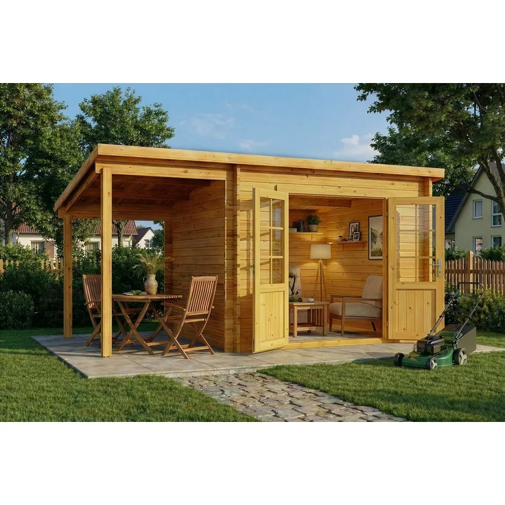 Alpholz Pultdach Gartenhaus Maria mit Schleppdach Gartenhaus aus Holz in Pinie Holzhaus mit 40 mm Wandstärke inklusive Schleppdach Blockbohlenhaus mit Montagematerial – Bild 1