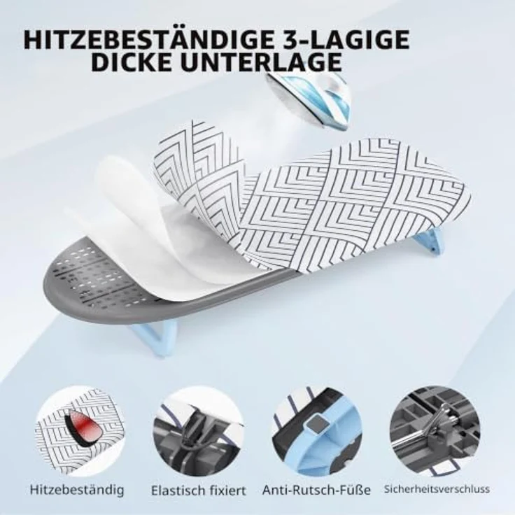KINGRACK Klappbares Tisch Bügelbrett, Kleines Bügelbretter Faltbares, Tragbares Bügelbrettbezüge Mit Rutschfesten Füßen für den Heimgebrauch, 31x80 cm,Weiß – Bild 4