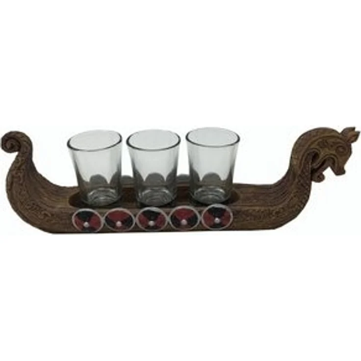 MystiCalls Schnapsglas Wikinger Schiff inklusive 3 Shotgläser - Wikinger, Shotgläser, Polyresin mit Gläser, Wikingerschiff mit 3 Shotgläsern – Bild 4