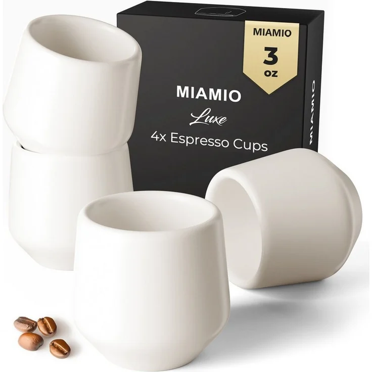 MiaMio Espressotasse Luxe ohne Henkel, 90 ml, Weiß, 4-tlg, Keramik, Ristretto & Doppio, dickwandig, modern – Bild 1