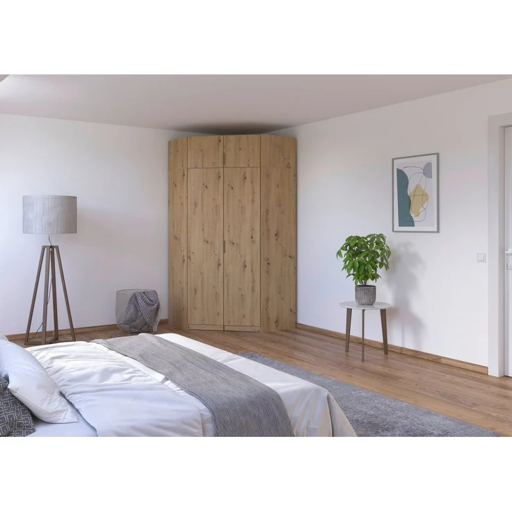 Rauch Möbel Lagoa, Kleiderschrank, Eckschrank, Garderobe für Schlafzimmer, Kinderzimmer, Jugendzimmer 4-türig, Farbe Eiche Artisan, Holz, Breite 166 – Bild 1
