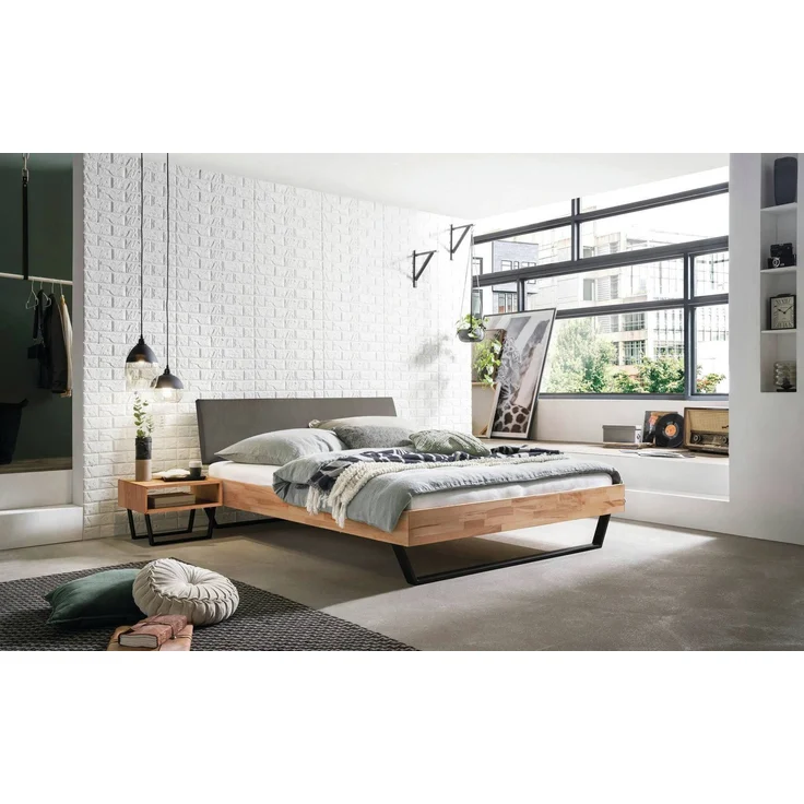 Hasena Massivholzbett Sariano Kernbuche, gepolstertes Kopfteil 140x210 cm, Fußhöhe 20 cm – Trento – Bild 2