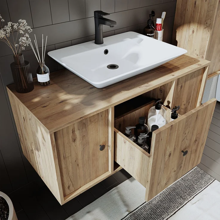 Skye Decor '2557' Badmöbel-Set mit Waschbecken & Spiegel (3-teilig), Atlantik-Kiefer, 105 x 58 x 45 cm – Bild 5
