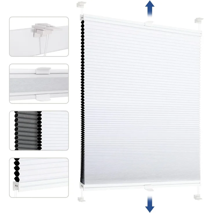 Sekey Wabenplissee Ohne Bohren Verdunkelung Rollo 100% verdunkelnd Blickdicht, Klemmfix, Aluminiumschiene, ZWeißeitig wählbar in Weiß & Grau 95x120cm