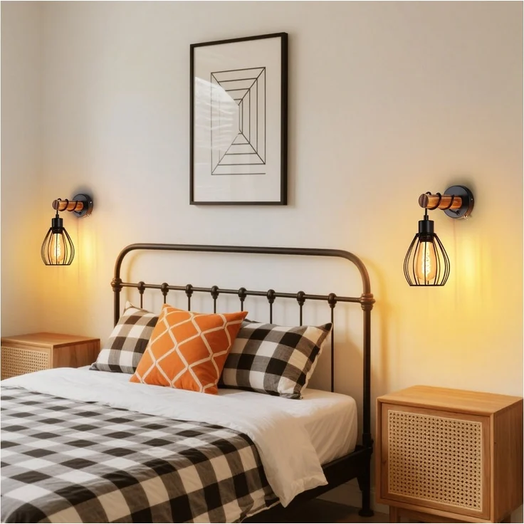 Nettlife Wandleuchte Holz Innen Wandlampe Vintage mit Schalter, mit Schalter, LED wechselbar, für Schlafzimmer Wohnzimmer Flur ein wunderbares Weihnachtsgeschenk – Bild 3