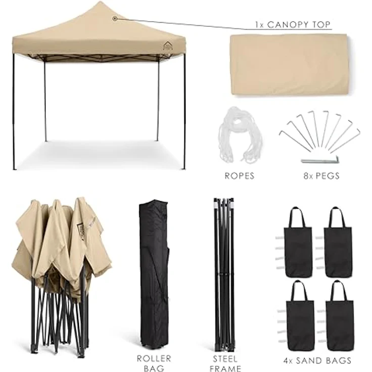 All Seasons Gazebos Strapazierfähiger Faltpavillon und Vorzelt, komplett wasserdicht, hochwertig, für einen sekundenschnellen Aufbau, 3x3 m erhältlich (Beige) – Bild 3