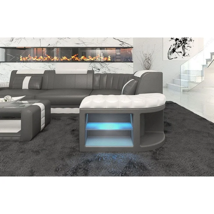 Mini Designersofa Leder Bergamo mit LED - Ledermix - Grau-Weiß - Rechts – Bild 4