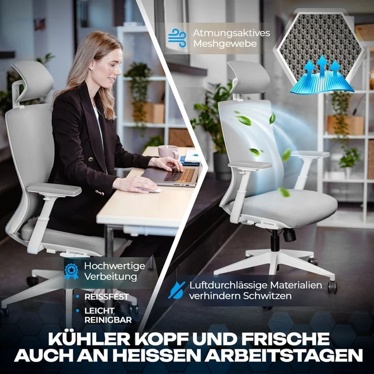 VALKENSTOL M3 Pro Bürostuhl Ergonomisch Testsieger mit verstellbaren Armlehnen | bequemer Schreibtischstuhl mit Lendenwirbelstütze Rückenschonend | Bürostühle verstellbare Sitztiefe gesundes Sitzen – Bild 6