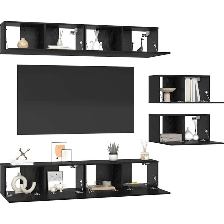 vidaXL TV-Schrankset 6 pcs Schwarz Eichen-Optik Holzwerkstoff 3393475 – Bild 2
