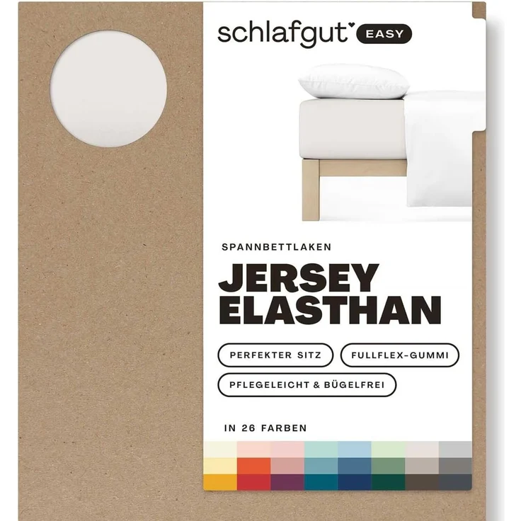 Schlafgut 'Easy' Spannbettlaken, MADE IN GREEN by OEKO-TEX®, Gummizug: rundum, Jersey Elasthan, Sand Light, M 120x200cm - 130x220cm