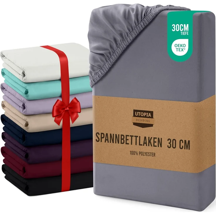 Utopia Bedding - Spannbettlaken 120x200 cm Bis 30 cm - Grau - Oeko-Tex Zertifiziertes - Gebürstete Mikrofaser Spannbetttuch – Bild 1
