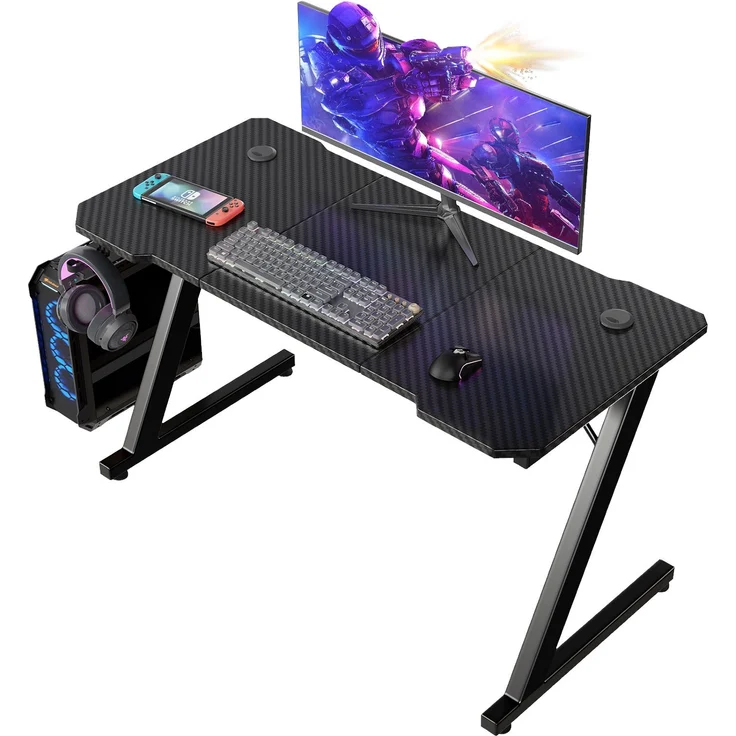 Devoko Gaming Tisch Holzwerkstoff und Metall Schwarz 120 x 60 x 72 cm – Bild 2