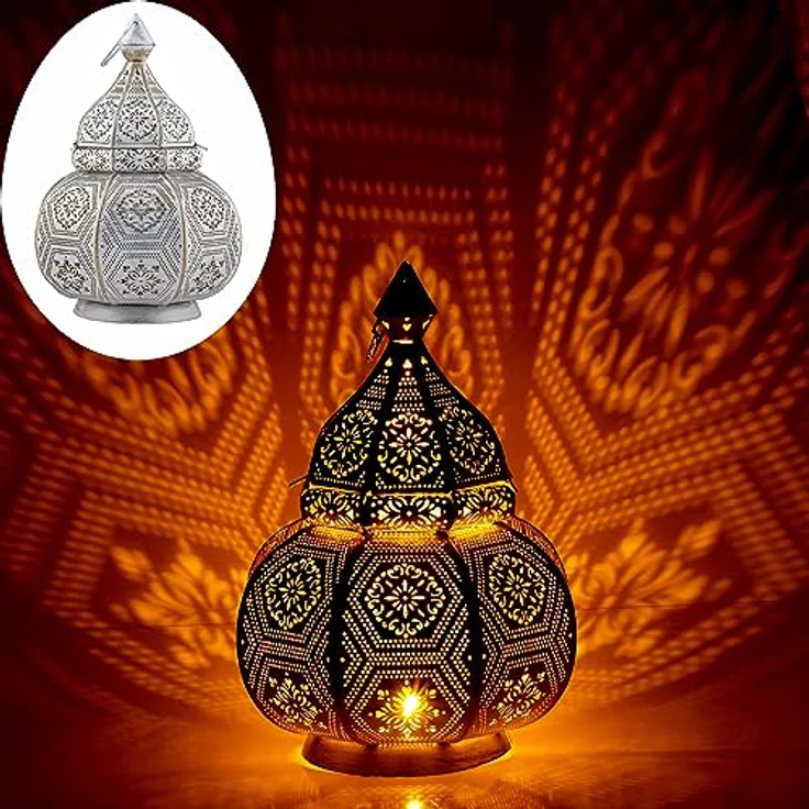 Marrakesch Orient & Mediterran Interior Nachttischlampe 2er Set Orientalische Laterne Lampe Nachttischlampe Mahana Weiss, Handarbeit – Bild 4
