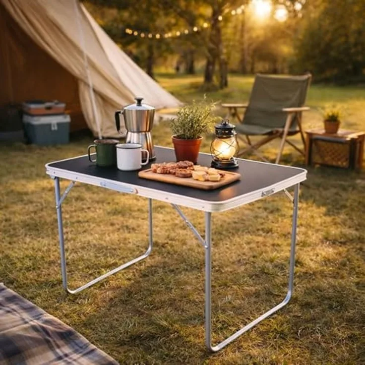 Campingtisch schwarz klappbar mit Tragegriff Alu L70xB50xH59cm
