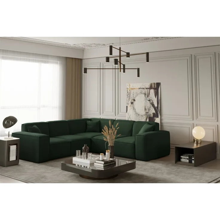 Ecksofa Designersofa CELES in Stoff Opera Velvet Grün Seite Universal