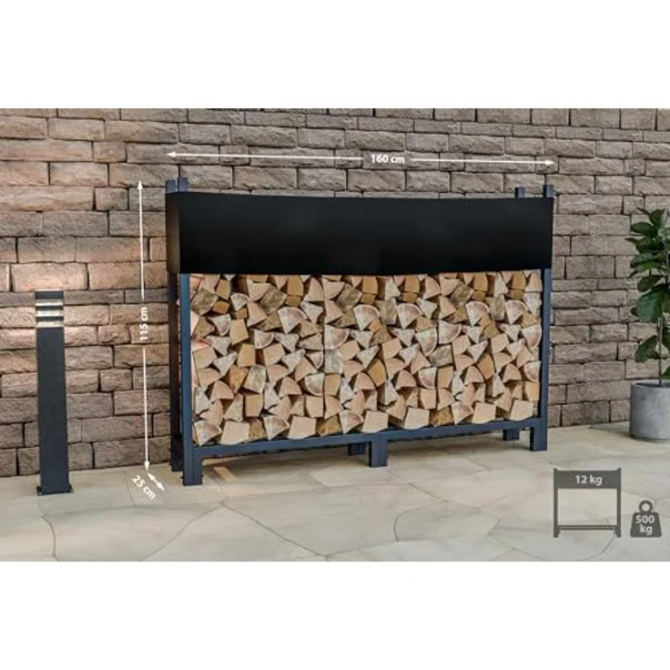 DELUKE® Kaminholzregal aussen mit Abdeckung REOB - für Feuerholz Brennholzregal aussen mit Plane Kaminholzständer draussen Kaminholzhalter outdoor Feuerholzregal aussen, 25x160x115cm – Bild 4