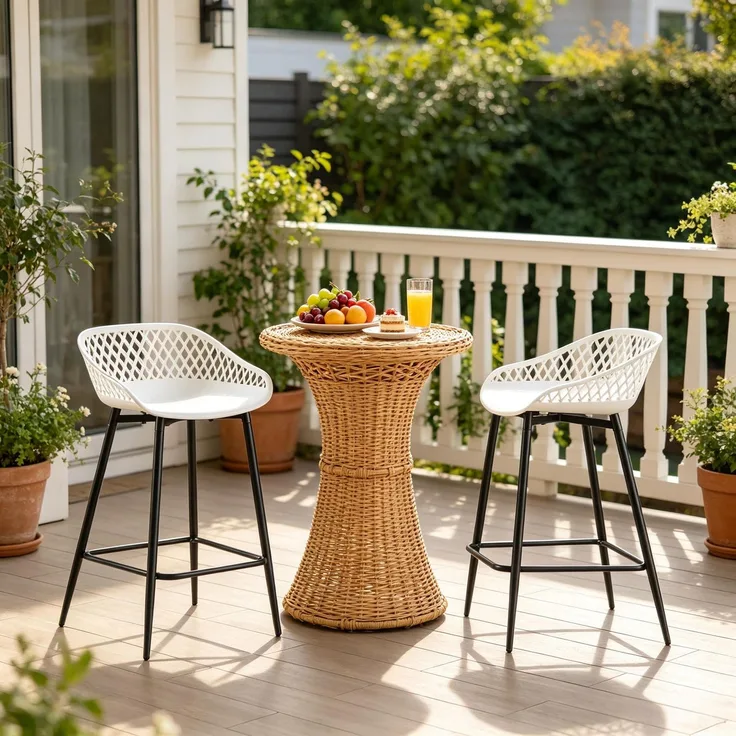 Chic Tischhockel,Barhockel mit Fußlehne,Küchenstuhl,Gartenhohler(nur mit 2Pcs Hocker)--Weiß--48.5x47x84.5cm--YOUDENOVA