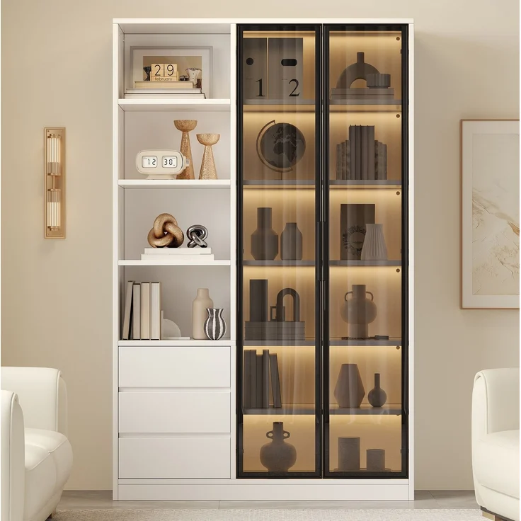 DESVIAE Sideboard Weiß aus MDF/PB – 100x160x35 cm – 3 Schubladen, LED-Beleuchtung – Bild 2