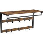VASAGLE Wandgarderobe, mit Ablage, Wandregal mit 10 abnehmbaren Haken, Hängeregal, Wandmontage, 2 Garderobenleisten, Kleiderstange, für Flur, Schlafzimmer, Badezimmer, vintagebraun-schwarz LCR201B01