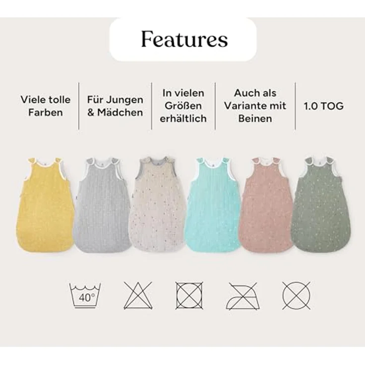 Ehrenkind® Baby Sommerschlafsack Rund Musselin | aus weicher OEKO-TEX zertifizierter Bio-Baumwolle | Sommer Baby Schlafsack Baby 1 TOG Gr. 50/56 Natur Herzen – Bild 8