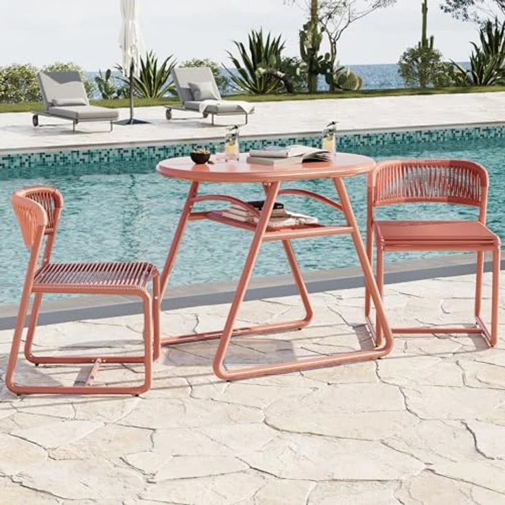 GarveeHome Bistrotisch mit 2 Stühlen, Modernes 3-teiliges Bistro-Set für Garten, Balkonmöbel Set mit 80cm Tisch&2 Stühle aus wetterfestem, Terrassenmöbel Möbel Set für Kleinen Balkon（Orange） – Bild 9