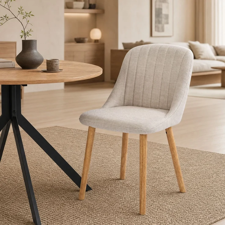 GOEURVANT 1001 Esstisch Set rund Ø 100 cm in Wildeiche-Optik, Küchentisch mit 2 eleganten Stühlen in Beige – Bild 1