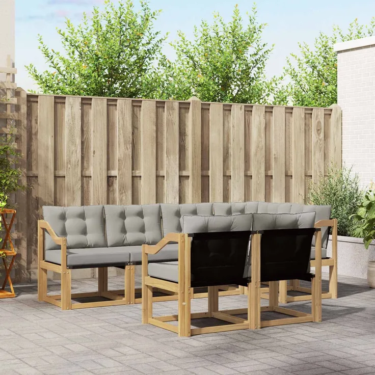 vidaXL Outdoor-Sofagarnitur 7 stk. 7-Sitzer Weiß und Hellgrau 3389581
