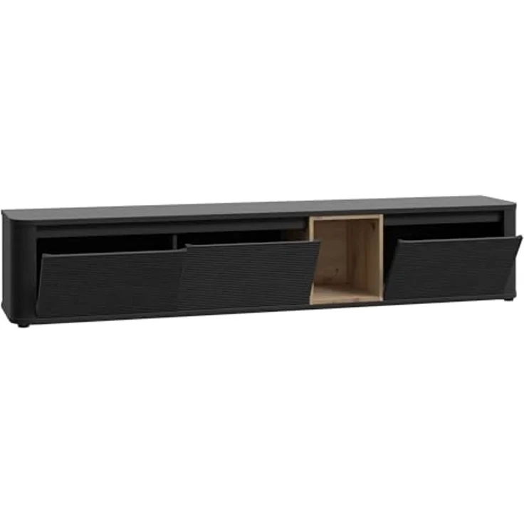 Forte BREATHTAKER TV-Schrank 220, modern minimalistisch, 3-türig, beleuchtetes Fach, Reliefstruktur, Holzwerkstoff, Cabezone/Artisan Eiche Holzdekor, 215 cm breit x 41,5 cm hoch x 41,3 cm tief – Bild 6