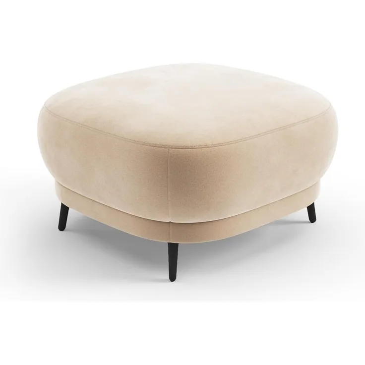 CAVADORE Hocker Blue/Polsterhocker im modernen Design mit mattschwarzen Metallfüßen, ideal als Fußhocker oder Sitzgelegenheit / 90 x 49 x 90 / Mikrofaser, Hellbraun