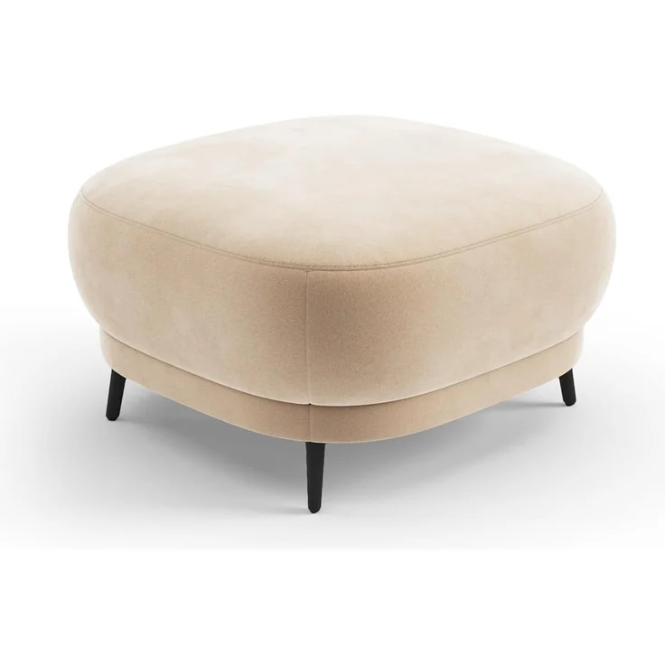 CAVADORE Hocker Blue/Polsterhocker im modernen Design mit mattschwarzen Metallfüßen, ideal als Fußhocker oder Sitzgelegenheit / 90 x 49 x 90 / Mikrofaser, Hellbraun
