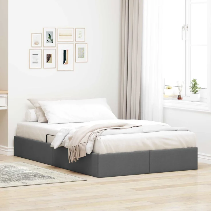 vidaXL Ottoman Bettgestell mit Speicher Dunkelgrau 120 x 200 cm Stoff 3442815 – Bild 1