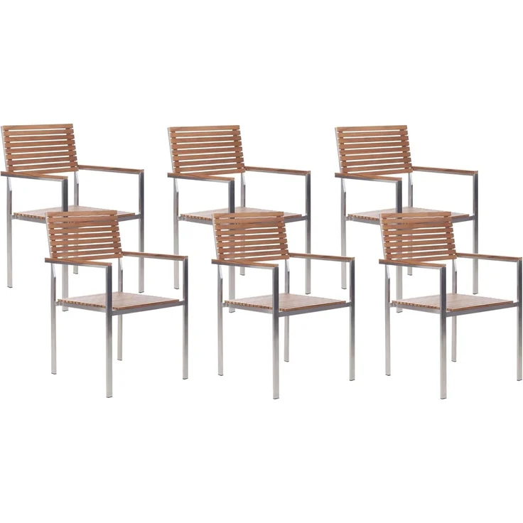 Beliani 'VIAREGGIO' Gartenstuhl 6er Set, Teakholz Braun – Bild 1