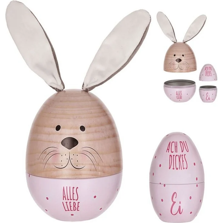 CEPEWA Geschenkbox Geschenkdose Osterhase 2tlg. Ei mit Ohren Ostereidose rosa 11,5x14,5cm – Bild 4