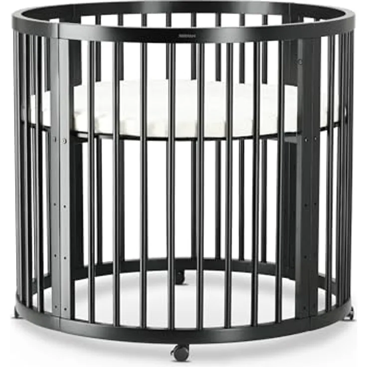 Deryan Willow Spielbox rund – Holz Laufstall für Babys – Inkl. Matratze – Schwarze Baby Playpen – Sicherer Indoor Spielplatz aus Holz - Schwarz