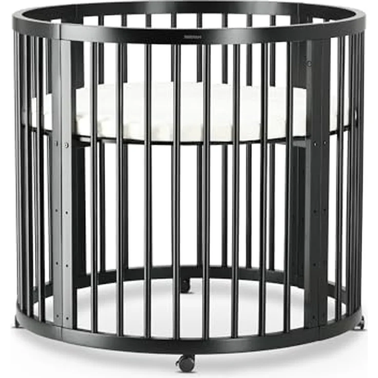 Deryan Willow Spielbox rund – Holz Laufstall für Babys – Inkl. Matratze – Schwarze Baby Playpen – Sicherer Indoor Spielplatz aus Holz - Schwarz – Bild 1