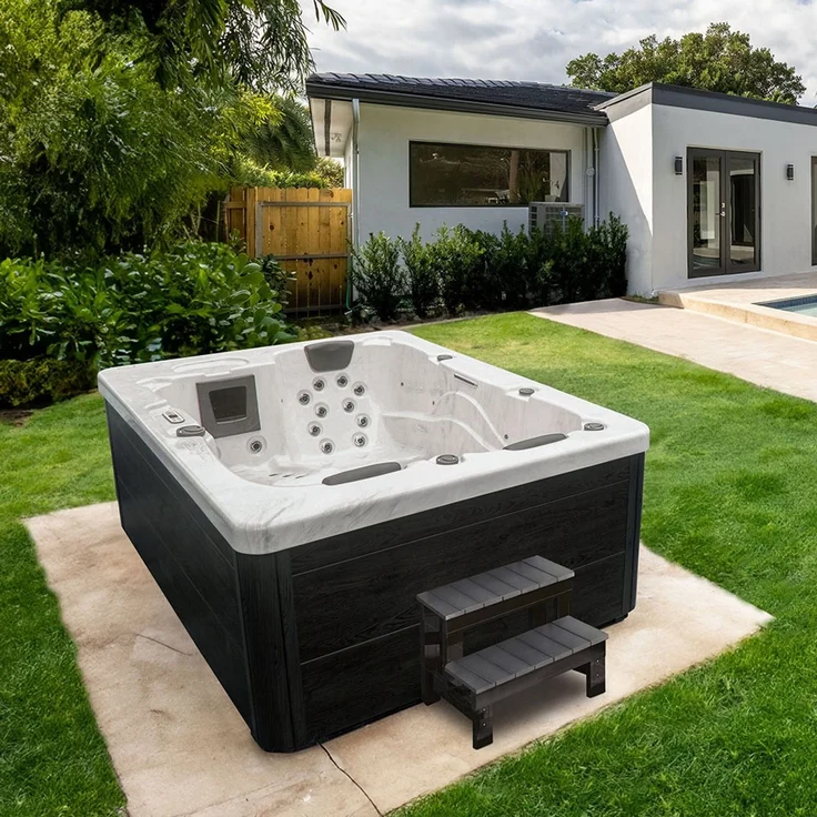 HOME DELUXE Outdoor-Whirlpool 'White Marble', 210 x 160 cm, für 3 Personen, mit Treppe & Thermoabdeckung – Bild 1