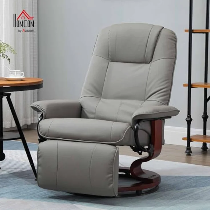 HOMCOM Relaxsessel Drehbar Fernsehsessel mit Liegefunktion, TV Sessel mit Holzbeine (Liegesessel, 1-St, Fernsehsessel), für Wohnzimmer, Büro, Grau – Bild 3