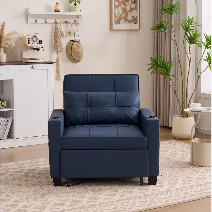 Schlafsessel 3-in-1 in Blau 74cm×87cm×84cm mit USB-Anschluss und Getränkehaltern – Bild 7