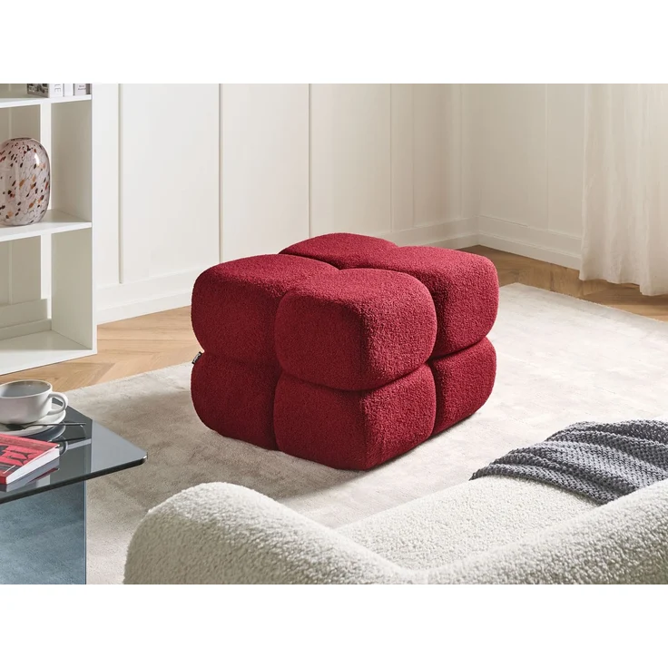 Pouf CALIENTE Bouclé Dunkelrot – Bild 3