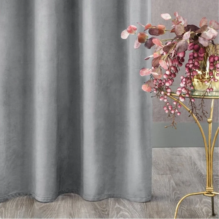 Design91 Samtvorhang, Ösen, Polyester silber, 140x250 cm – Bild 3